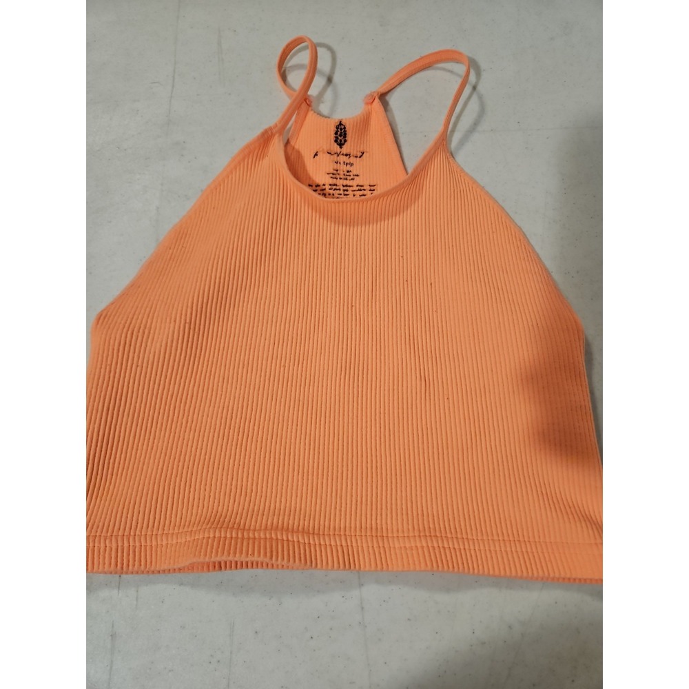 Free People Movement Happiness Runs Crop Tank Small Orange Ribbed Racerback(1934